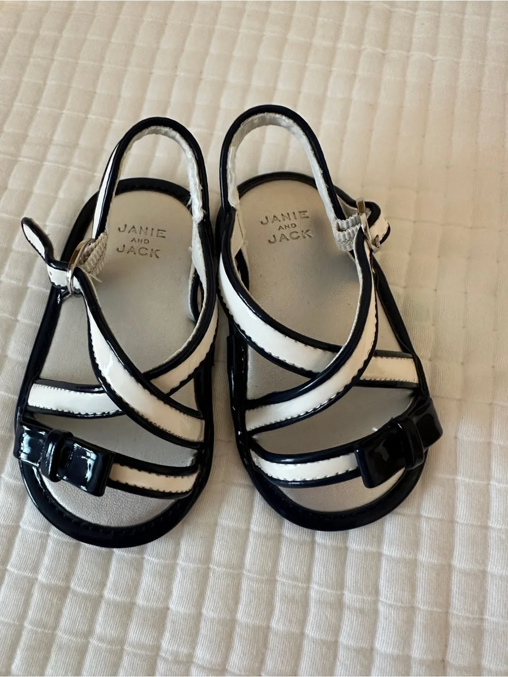 Janie and Jack Black and White Strappy Patent Toddler Sandals
